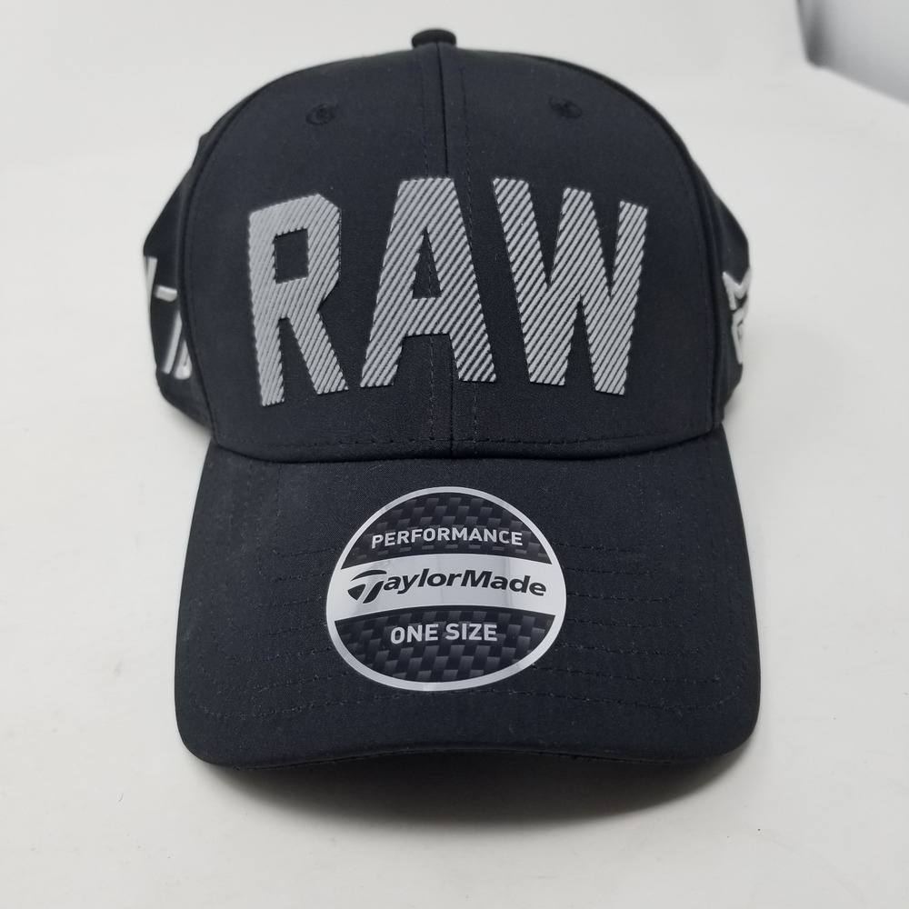 TaylorMade RAW Hat Cap Strap Back Mens One Size Black Golf Tour Authentic